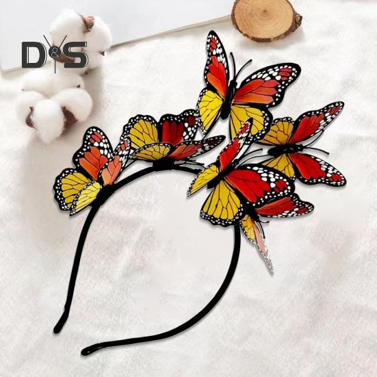 Женская повязка на голову с разноцветными бабочками, декор для свадебных волос, вечеринки, косплей, Хэллоуин, аксессуары для волос