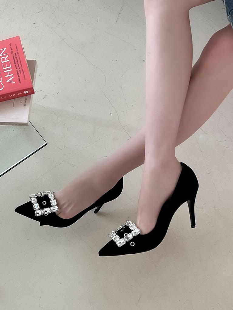 Crescentseoul Luna Velvet Jewel Pumps Heels Black