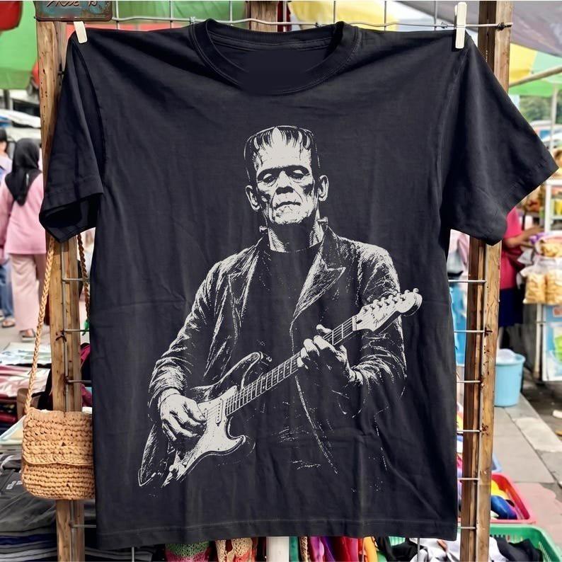 Frankenstein Guitar Shirt, Horror Monster Music Tee, Halloween Guitar Shirt