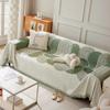 Chenille Reversible Green Sofa Towel for Decoration Couch Cover with Fringes Throw Blanket Chair Slipcover for Pets Kids