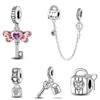 Love Lock Heart-shaped Wings Key Pendant 925 Silver Bead Pendant Panjia DIY Style Beaded Bracelet Necklace