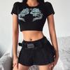 2024 Dragon Print Women's Cotton Crop Top - Short-Sleeve, Versatile Chinese Style Fashion.