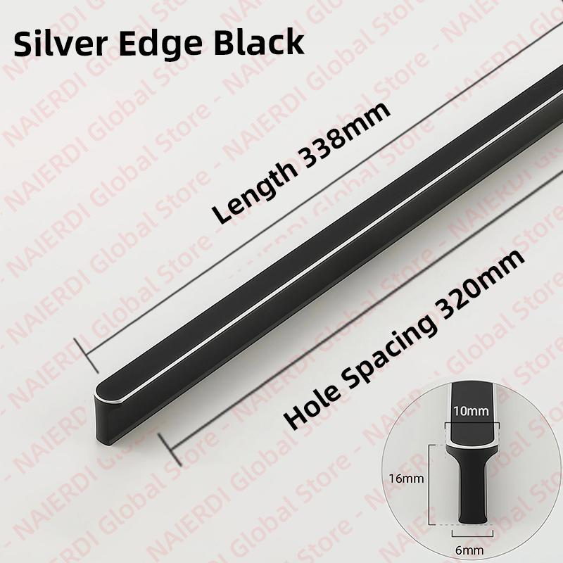 NAIERDI American Style Black Cabinet Handles Aluminum Alloy Long Furniture Handle Kitchen Cupboard Pulls Drawer Knobs Hardware