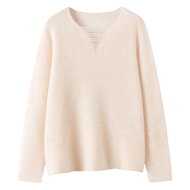 Lekasha Women's Long-Sleeve Cashmere V-Neck Knitwear - Autumn Old Money Style