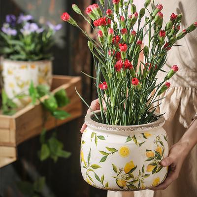 Ваза Керамическая Лимонная Печать Подглазурная Цветная Горшок Для Цветов Главная Уличная Балконная Настольная Украшение Творческий Ретро Идиллия