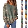 Women's Casual Round Neck Loose With Pockets Vintage Floral Print Long Sleeve Top