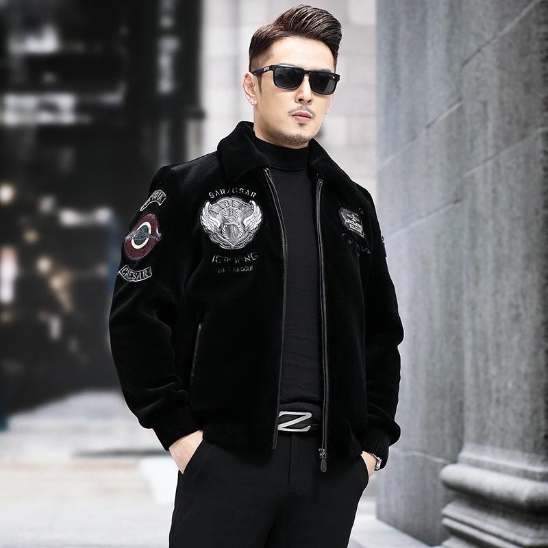 Новая куртка из овчины 100% шерсть Haining Fur утолщенная теплая шерстяная куртка для мужчин