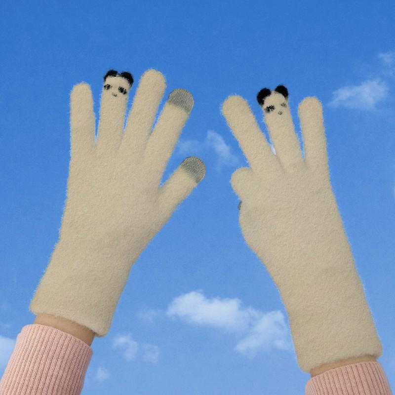 Перчатки женские осенне-зимние пальцы милые ветрозащитные теплые вязаные бархатные велосипедные перчатки пять пальцев