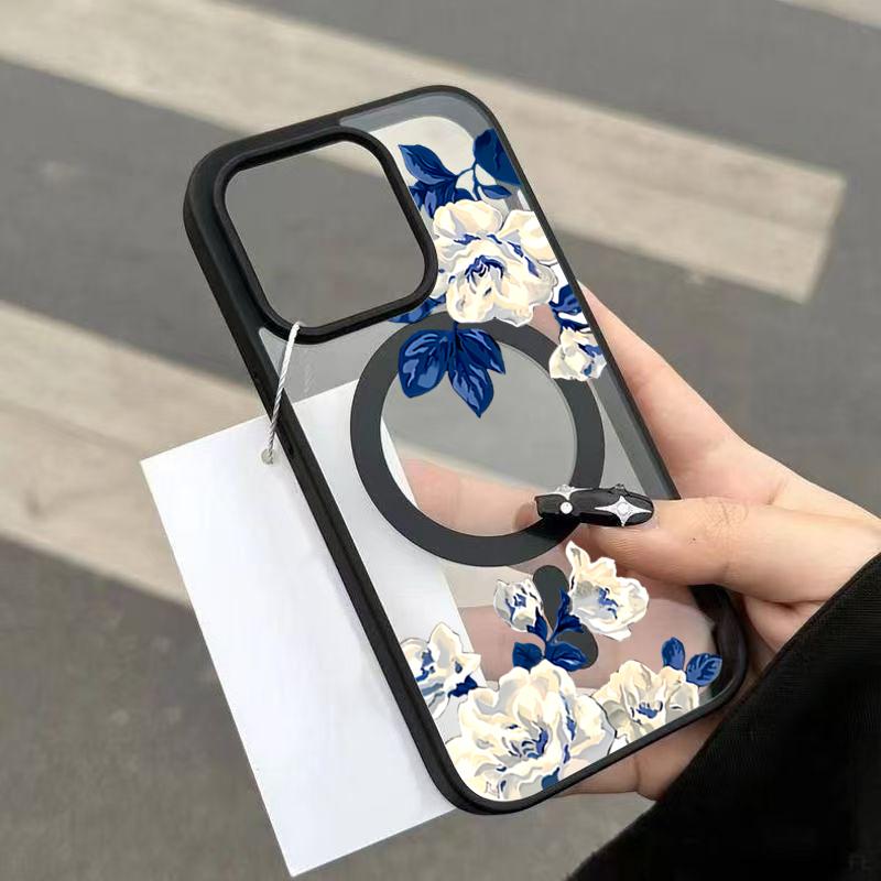 Для iPhone 17 16 15 14 13 12 Pro Max 15 16 Plus 17 Air 11 Ночной Белый Розовый Узор Макарон Магнитный Прозрачный Чехол-Накладка для Телефона