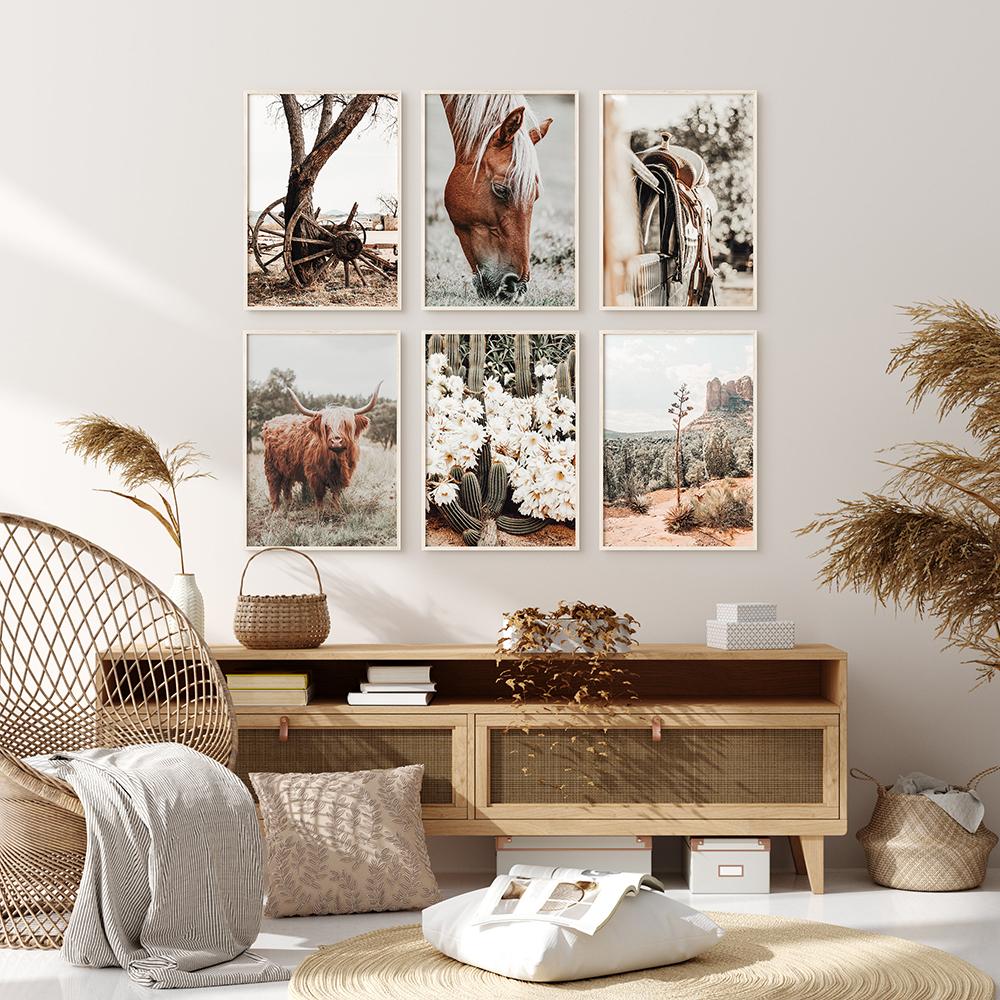 Boho Rustic Western Southwest Prints Farmhouse Highland Cow Horse Poster Canvas Printing Wall Art Picture Living Room Home Decor