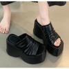 Fashion Black Solid Platform Wedges Women Slippers Fashion Open Toe Thick Bottom High Heels Party Slide Shoes Summer Sandals