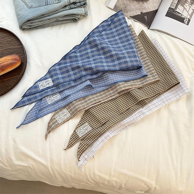 Silk Scarf High-end Sense Niche Design Sense Multi-functional Decorative Small Scarf Cotton and Linen Retro Plaid Headscarf Headband