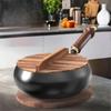 NonStick Cast Iron Pot with Wooden Lid Big Belly Pot Skillet Chinese Wok  Induction Cooker Gas