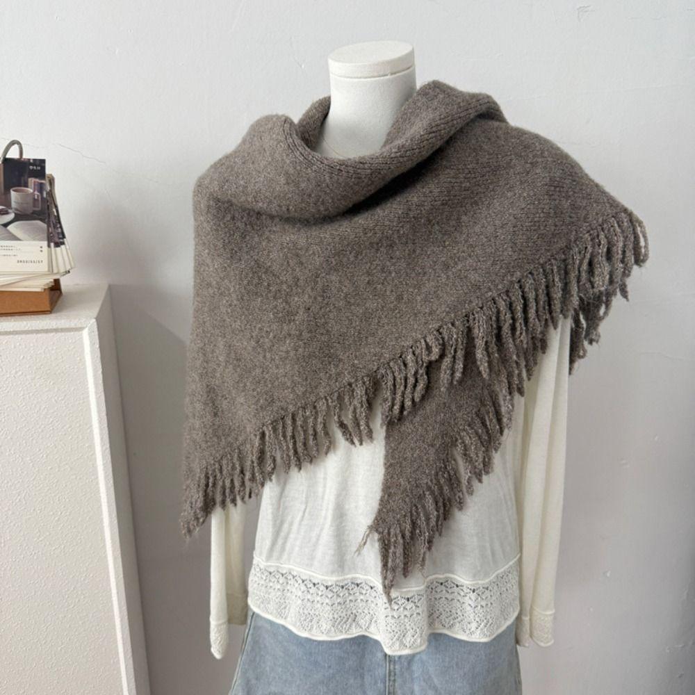 Solid Color Knitted Scarf Wool Tassels Scarves All-match Large Wraps Scarf Accessories