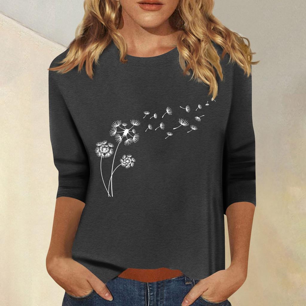 Women's Fashion Casual  Printed Seven Sleeve Round Neck Top