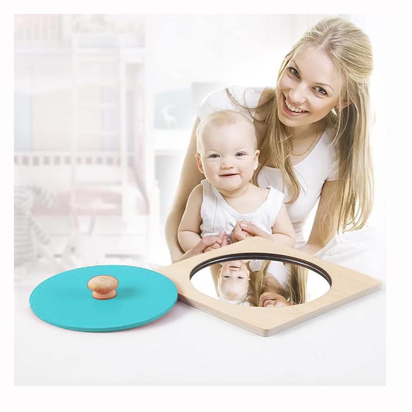 Напольное зеркало для животика, игрушки Монтессори для малышей 0-12 месяцев, сенсорное развитие новорожденного малыша, деревянная головоломка с ручкой пикабу, лучшая идея подарка