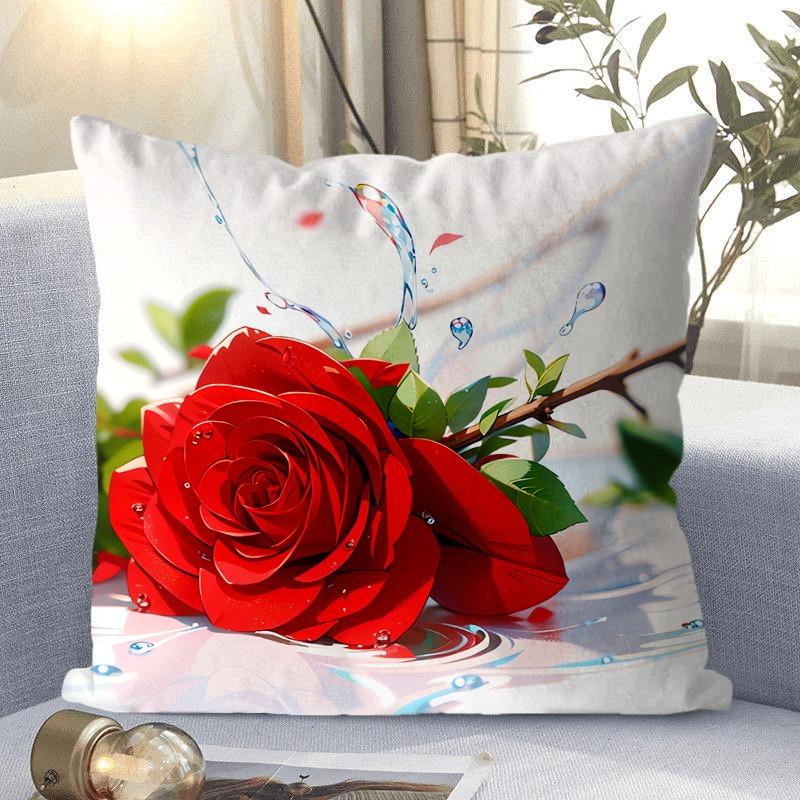 Декоративная наволочка с рисунком розы для гостиной, спальни, квадратная наволочка с подушкой