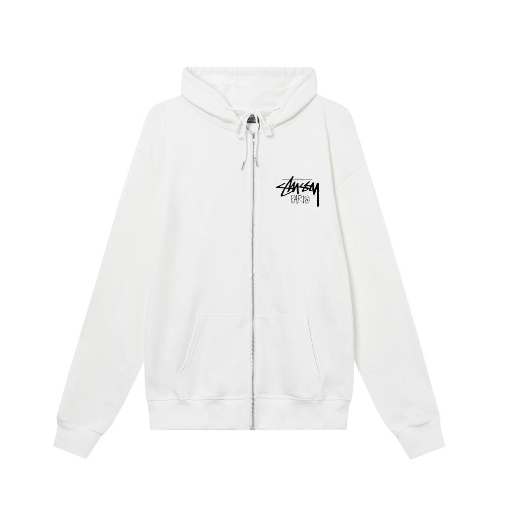 Stussy 2025 Новая весна и осень Большие размеры Тонкий стиль Классический Париж Письменный Принт Толстовка с капюшоном на молнии для пар