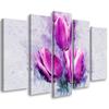 Five Piece Picture Canvas Print Tulips Flowers Pink