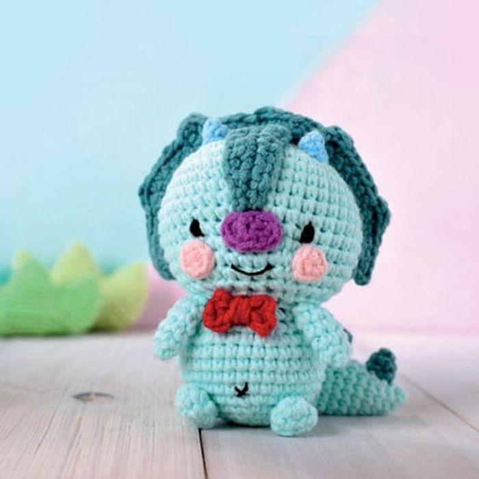 Kit Crochet - GRAINE CRÉATIVE - Amigurumi Dinosaure - Tout le Nécessaire Inclus - Couleur Blanc