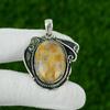 Natural Polka Dot Agate Gemstone Pendant Yellow 925 Sterling Silver Jewelry