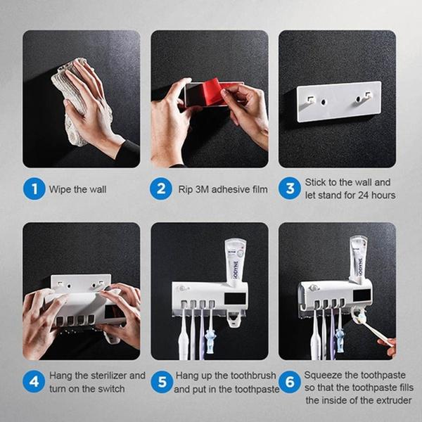 Efficient Intelligent Double Sterilization Toothbrush Sterilizer, Frame, Automatic Toothpaste Squeezer