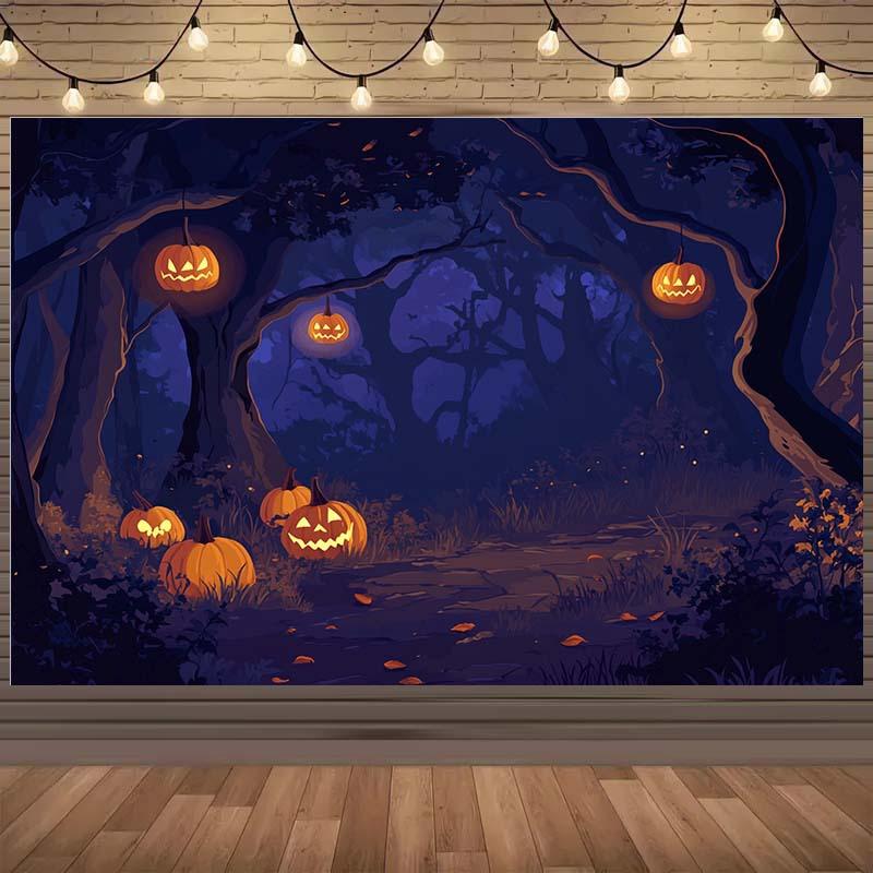 1 Halloween pumpkin forest background with little ghost lights and a dark forest no need for power Halloween decorations