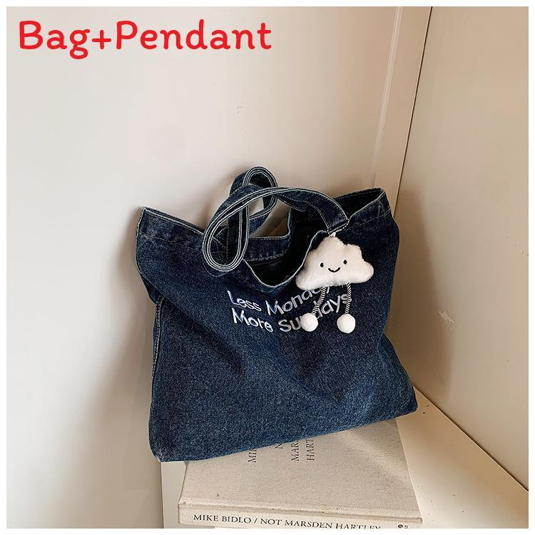 Large Capacity Denim Tote Bag With Car Stitching For Everyday Outfits