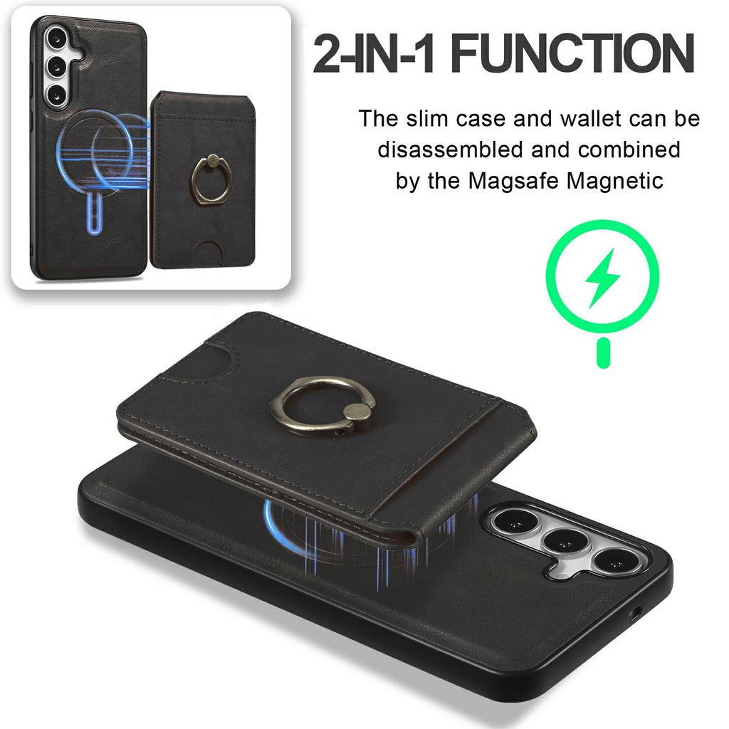 For Samsung Galaxy S24 Magnetic Case PC+PU Phone Back Cover with Detachable Card Holder