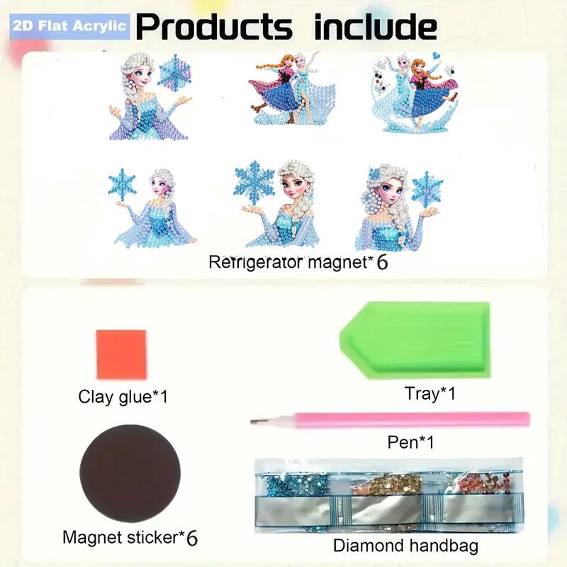 6Pcs Snow Princess Series Diamond Art Fridge Magnet Diamond Painting Refrigerator Magnet Diamond Painting Fridge Magnet for Adults Beginners