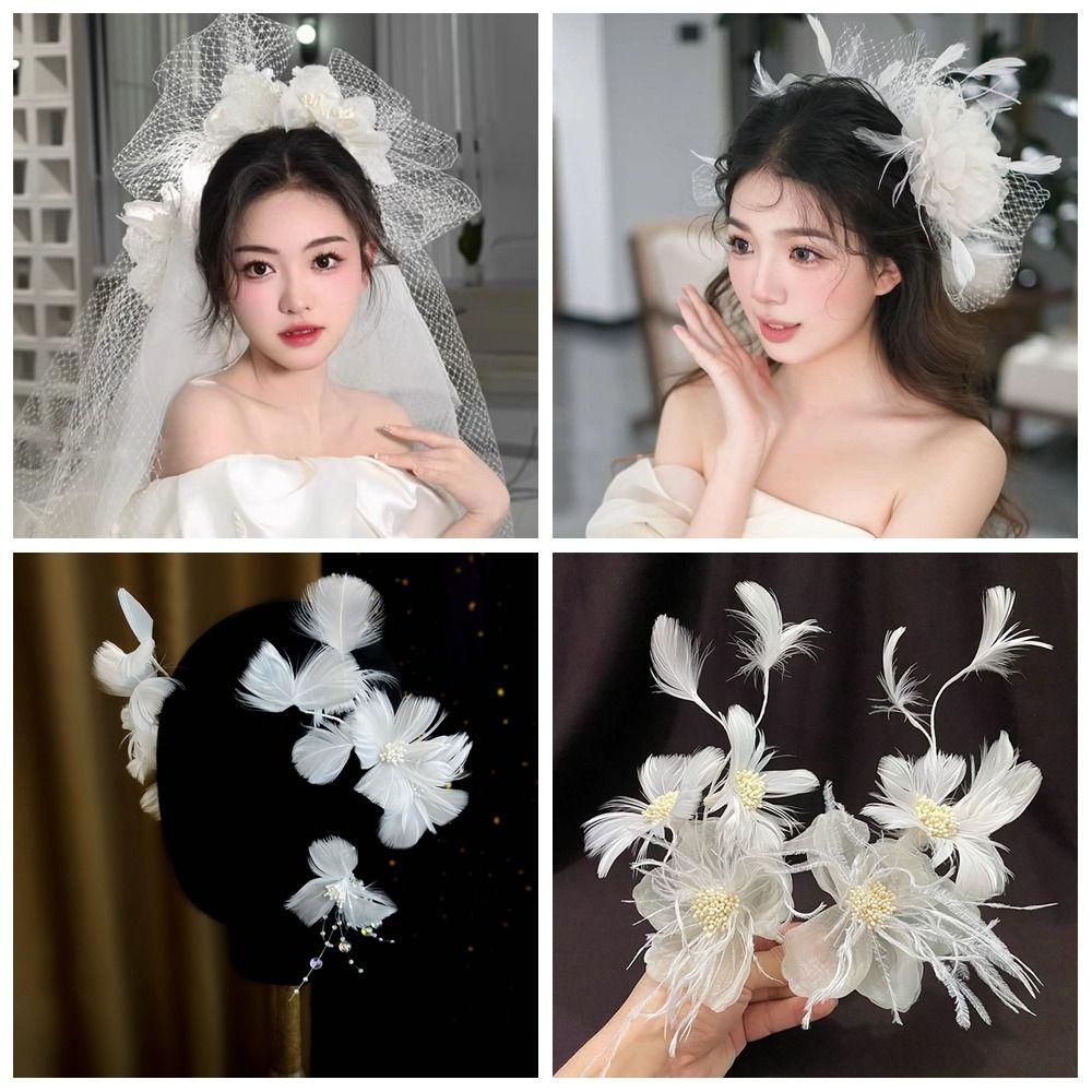Elegant Bride Headdress Veil Wedding Hair Accessories Vintage Photography Headband Women