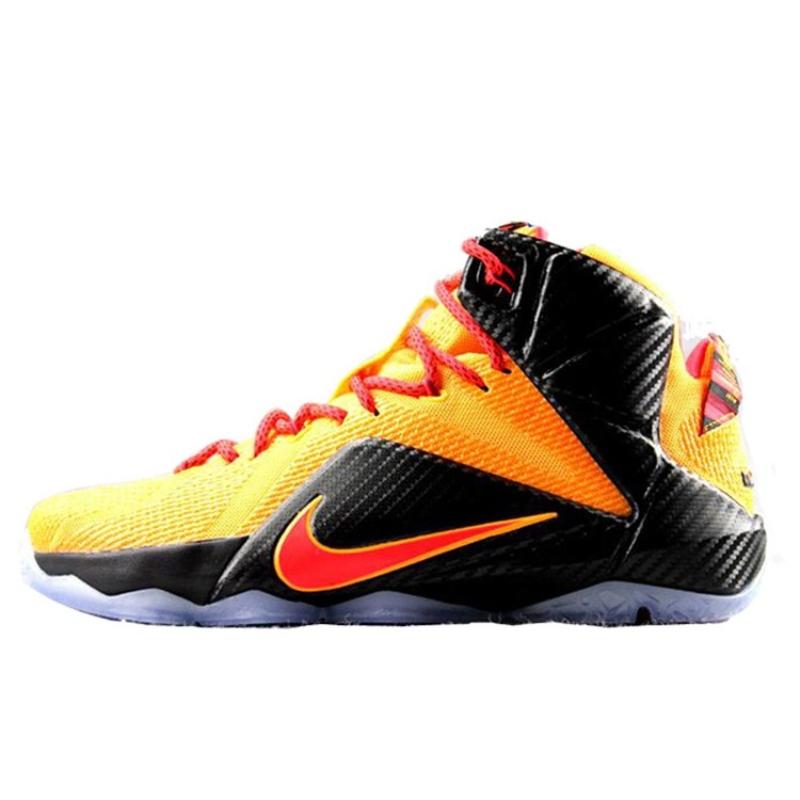 Nike Мужские баскетбольные кроссовки Lebron 12 со средней высотой голенища, черно-желтые кроссовки 707781-830