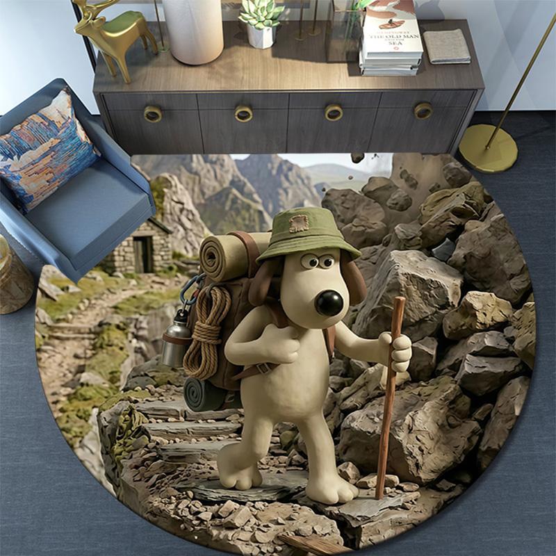 Wallace and Gromit2 Round Area Rug,Carpet Rug for Living Room Bedroom Sofa Playroom Decor,Non-slip Floor Mat