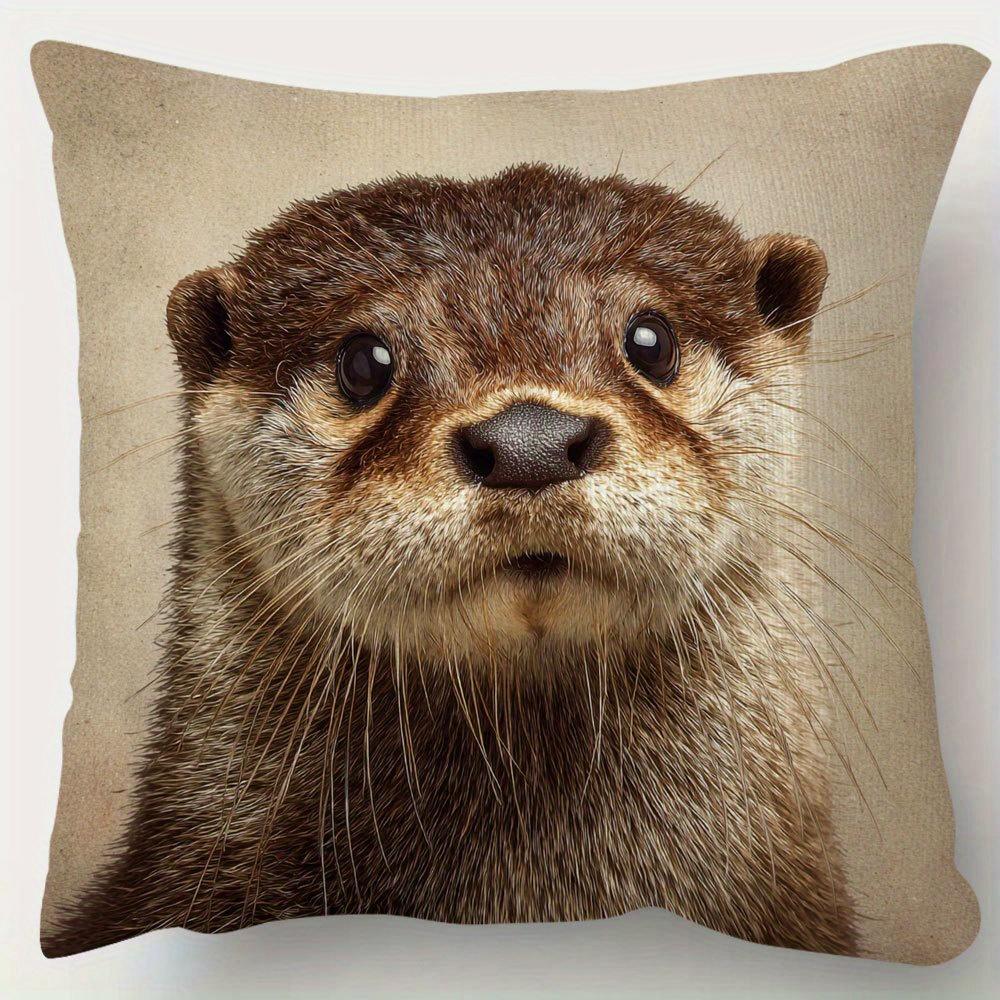 1pc Otter-Shaped Plush Pillow Case Suitable for - Cute Otter Animal Bedspread Cover with Zipper Closure, Single-Sided Print, Soft Plush Texture, Machi