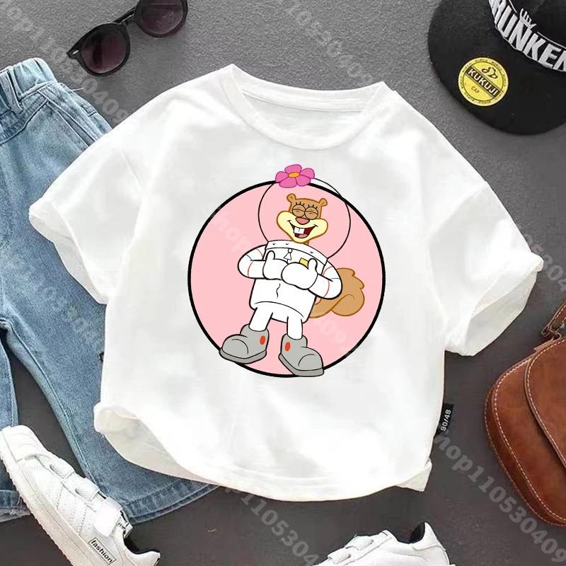 Shortsleeve Tshirt for children of SpongeBobcotton jersey with Anime character print casual summer Tshirts with round neck
