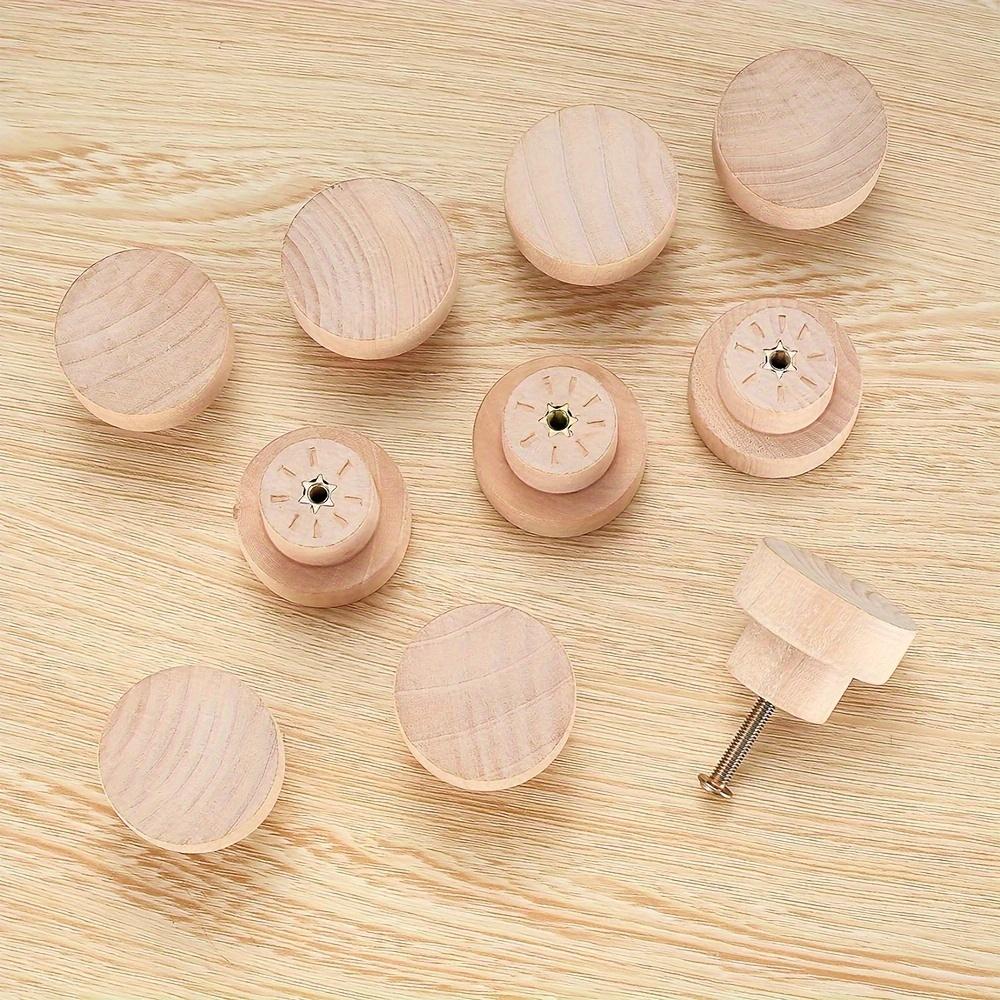 20 шт. круглых деревянных ручек для шкафов из натурального дерева с плоской верхней частью для кухонной мебели, ящиков, шкафов, дверных ручек с винтами и мини-отверткой