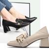 Women Leather Round Nose Elegant High Heels Business Attire Shoes Platforms Low Heel Shoes Women High Heels