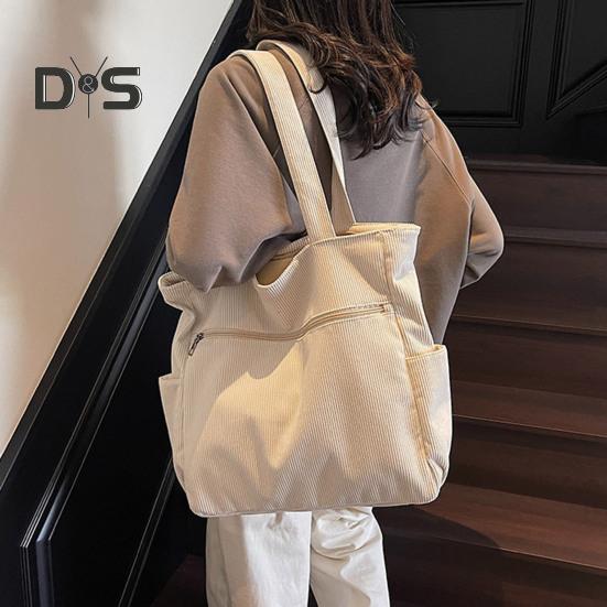 Женская вельветовая сумка-тоут, большая сумка на плечо, однотонная повседневная сумка-тоут с молнией и карманами для путешествий, занятий в спортзале, отпуска