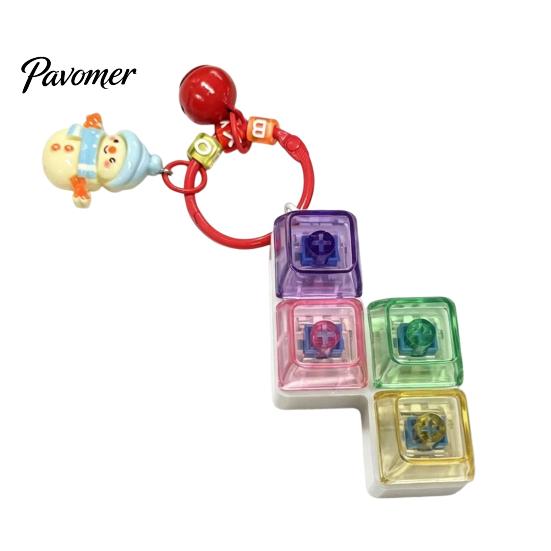 Fidget Toy for Stress Relief Christmas Mechanical Keyboard Keychain, Push Button Fun Fingertip Clicking with Reindeer Bell Charm, Backpack Accessory