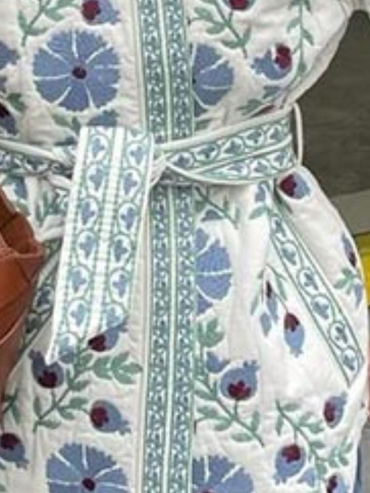 Эстетичная мода на шнуровке, хлопковая уличная куртка, зимняя, новая, с цветочным принтом, кардиган, стеганое пальто, элегантная женская верхняя одежда в стиле Харадзюку Хепберн