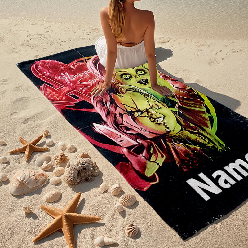 Custom Name Ultra-Soft Beach Towel with Halloween horror Theme,Ideal for Pool - Camping, Diving - Perfect Travel Essential, Vibrant Beach Towel.