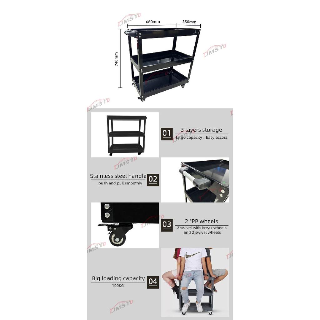 Customized 3 Tiers Heavy-Duty Workshop Tool Trolley With OEM Support Standard Steel Plate Rolling