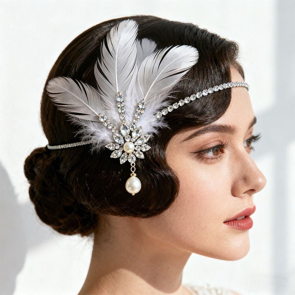 Sequin Gatsby-Style Feather Headband Fascinator Masquerade Hair Band Halloween
