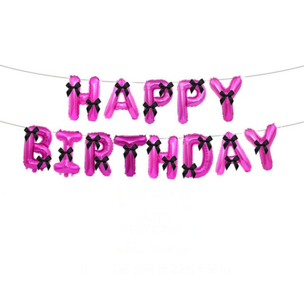 Balloon Set Happy Birthday Balloons Bow Ribbon Happy Birthday Letter Aluminum Foil Balloons  Party