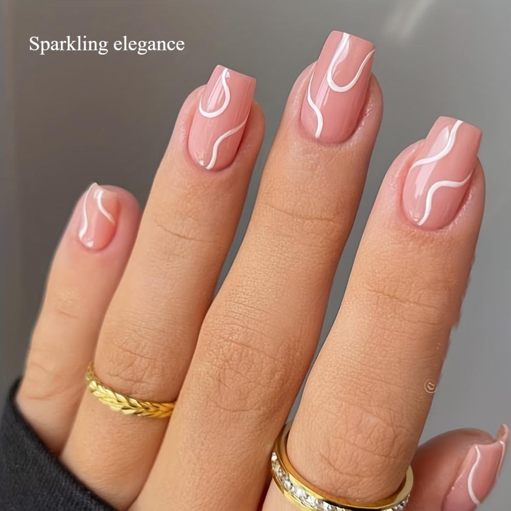 24 шт. квадратных накладных ногтей с желейным клеем, блестящая и красивая защита ногтей