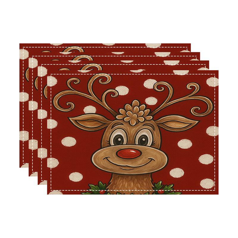 New Christmas Faux Linen Heat-Resistant Table Placemats - Rectangular Festive Dining Decor.