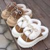 Новые зимние толстоподошвенные плюшевые хлопковые тапочки милые на шнуровке теплые и флисовые нескользящие домашние парные хлопковые туфли