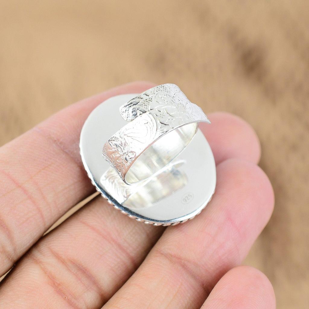 Natural Labradorite Gemstone Promise Blue Adjustable Ring 925 Sterling Silver