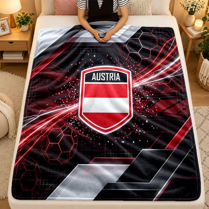 Flannel BlanketAustria Football Warm Soft Throw Blanket for Indoor Sofa Bed Living Room Use