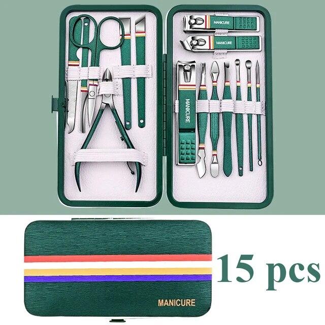 Зеленый маникюрный набор из 9-19 предметов с идейной упаковкой, профессиональные наборы инструментов для ухода за ногами и лицом, наборы для стрижки ногтей из нержавеющей стали, подарок